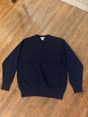 Geoffrey Beene Navy Grid-Texture Crewneck Sweater